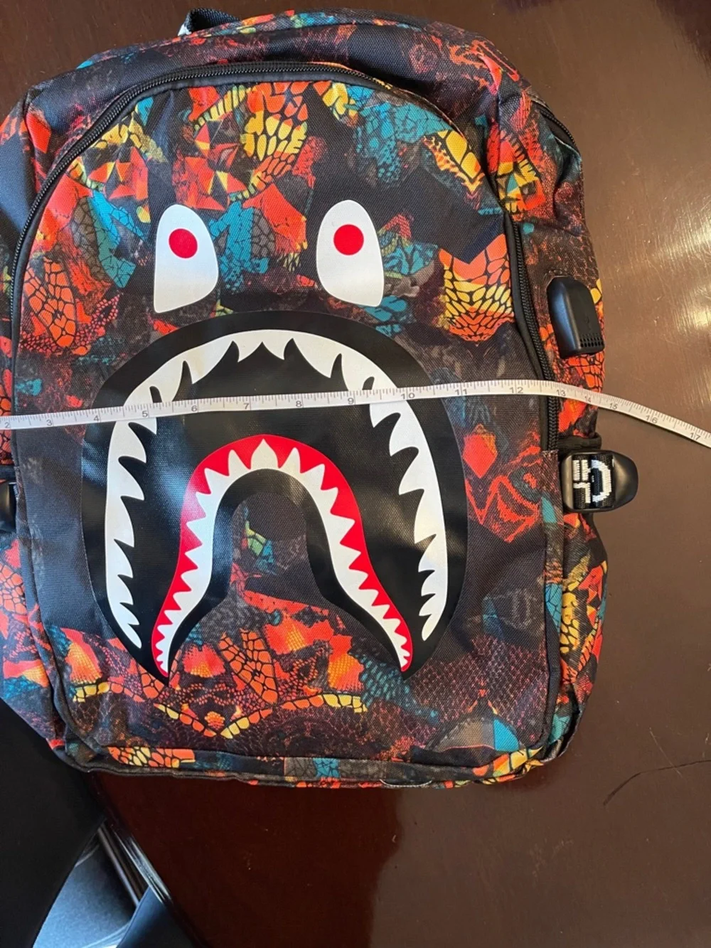 Shark Teens Backpack snake skin camo Waterproof USB Laptop Backpack nwt